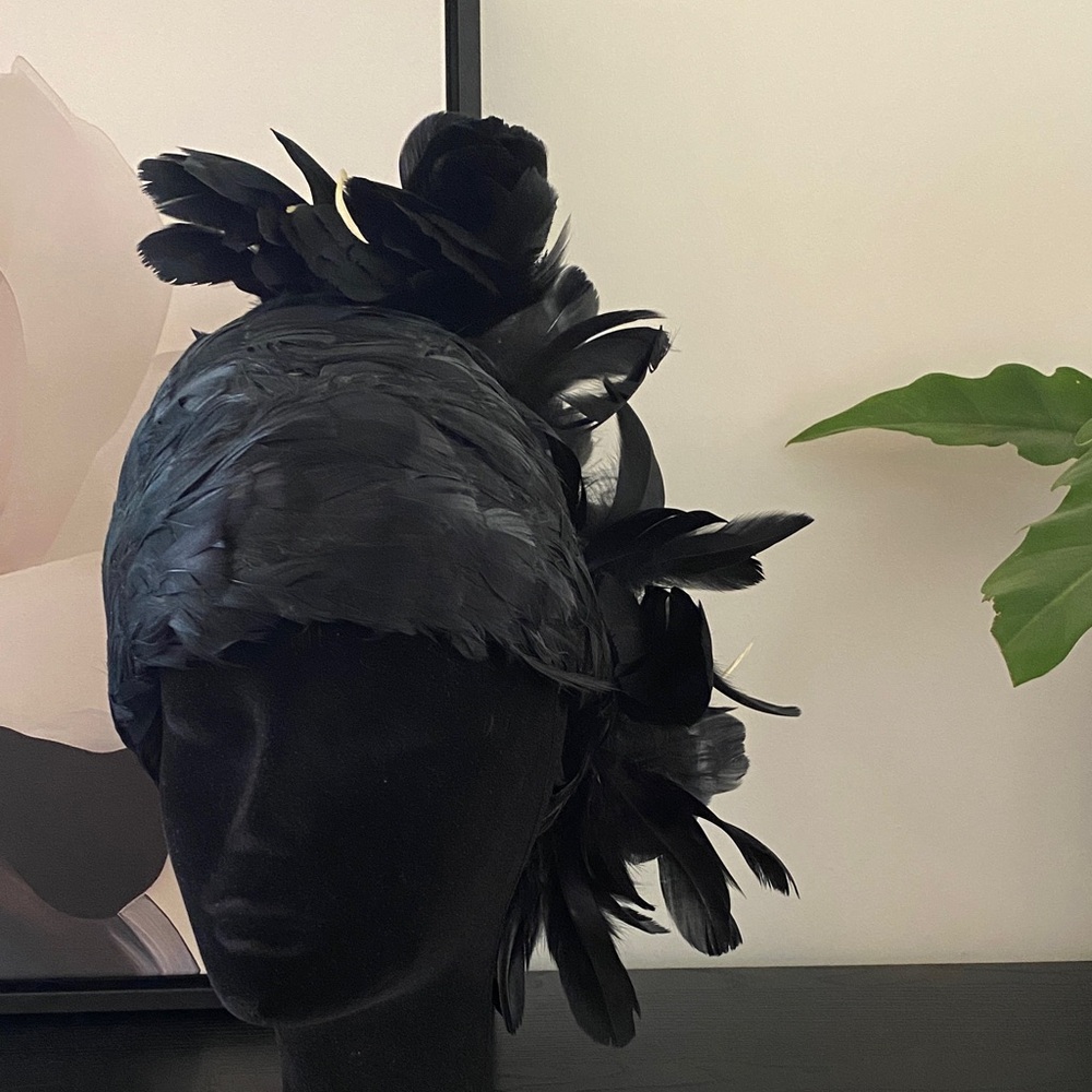 Vintage Custom Black Feather Hat - Picture 2 of 8